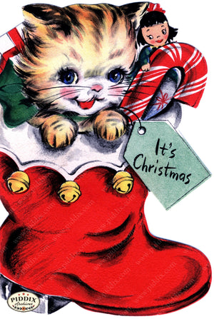 Pdxc24241A -- Christmas Kitten In Stocking Color Illustration