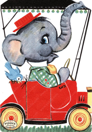 Pdxc24243A -- Elephant Driving Car Color Illustration