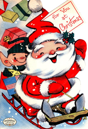 Pdxc24257B -- Christmas Santa And Elf On Sled Color Illustration