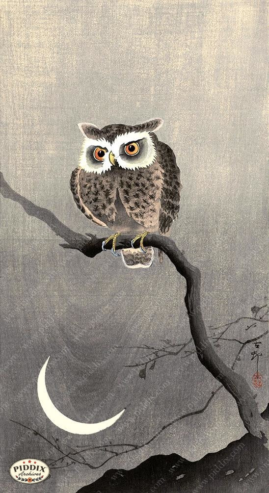 PDXC19756 -- Japanese Owl and Moon - piddix