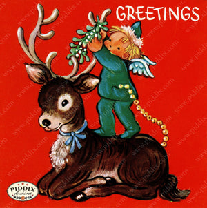 Pdxc24205A -- Christmas Greetings Reindeer Angel Color Illustration