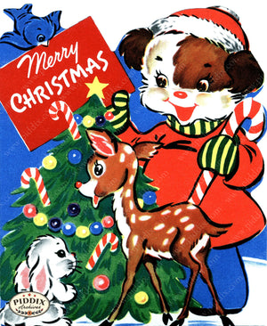 Pdxc24220A -- Merry Christmas Puppy And Rudolph Color Illustration