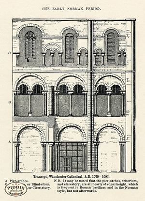 Pdxc11485 -- Architecture Engravings Winchester Cathedral Black & White Engraving