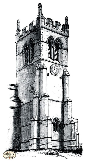 Pdxc11489B -- Architecture Engravings Clock Tower Black & White Engraving