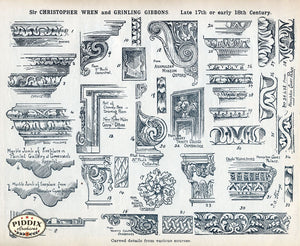 Pdxc11624 -- Architecture Engravings Christopher Wren Grinling Gibbons Black & White Engraving