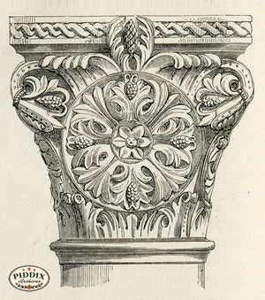 Pdxc11688 -- Architecture Engravings Pillar Sculpture Black & White Engraving