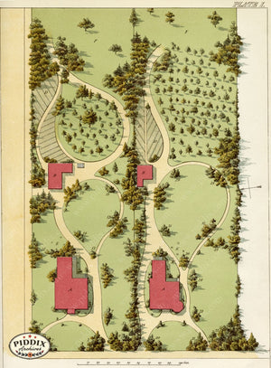 Pdxc1634 -- Garden Maps Black & White Engraving