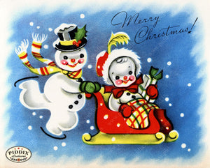 Pdxc20130A -- Merry Christmas Snowman And Woman Color Illustration