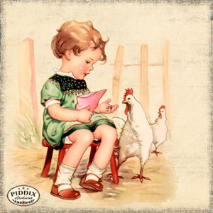 Pdxc21530 -- Farm Girl With Chickens Color Illustration