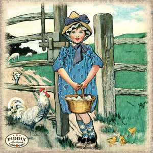Pdxc2189C -- Farm Girl With Egg Basket Color Illustration
