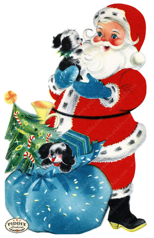 Pdxc23539A -- Santa Claus With Puppies Color Illustration