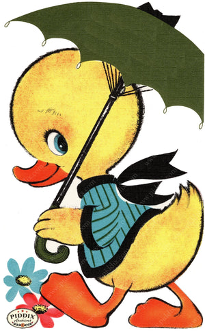 Pdxc24197A -- Duckling With Umbrella Color Illustration