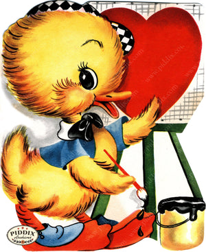 Pdxc24200A -- Duckling Painting Heart Color Illustration