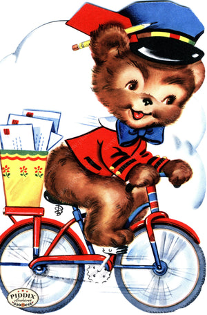 Pdxc24203A -- Postal Delivery Bear On Bicycle Color Illustration