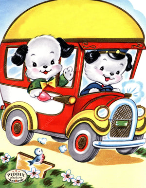 Pdxc24208A -- Dogs Driving Car Color Illustration