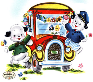 Pdxc24208B -- Dogs With Flower Car Color Illustration
