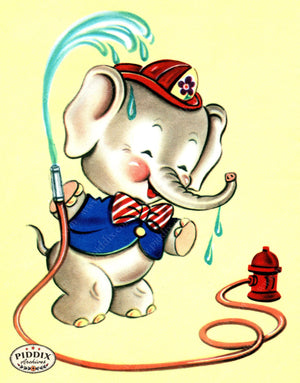 Pdxc24210B -- Elephant Driving Fire Truck Color Illustration