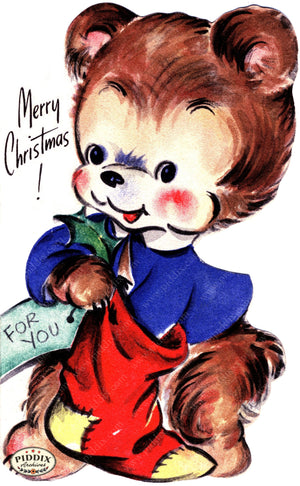 Pdxc24214A -- Merry Christmas Bear With Stocking Color Illustration