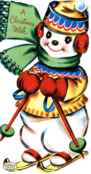 Pdxc24222B -- A Christmas Wish Skiing Snowman Color Illustration