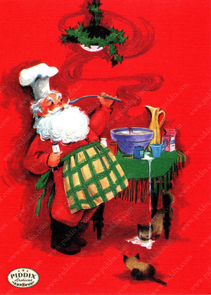 Pdxc24223A -- Christmas Santa Cooking & Cats Color Illustration