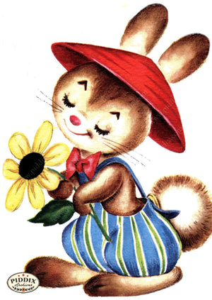 Pdxc24242A -- Rabbit Holding Flower Color Illustration