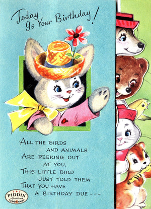 Pdxc24247A -- Rabbit And Animals Birthday Card Color Illustration