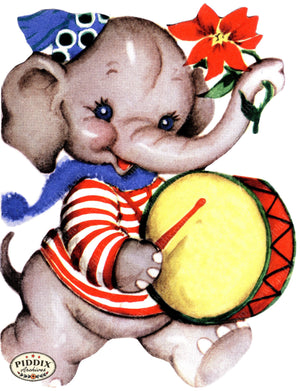 Pdxc24250A -- Elephant Playing Drum Color Illustration