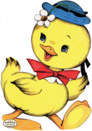 Pdxc24253A -- Duckling In Flower Hat Color Illustration