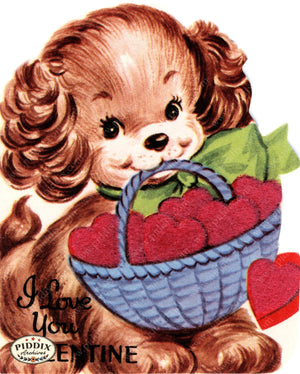Pdxc24254A -- Puppy With Valentine Basket Color Illustration