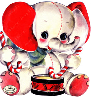 Pdxc24259A -- Elephant With Drum And Candy Canes Color Illustration