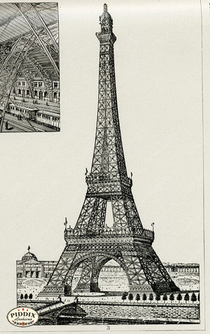 Pdxc3622 -- Architecture Engravings Eiffel Tower Black & White Engraving