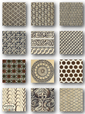 Assyrian Black & White Patterns Lithograph