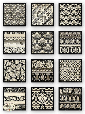 Bombay Silk Black & White Patterns Lithograph