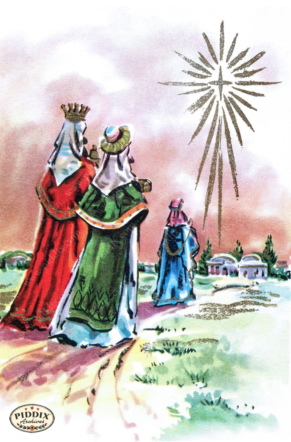 Pdxc10135 -- Christmas Manger Wise Men Virgin Mary Color Illustration