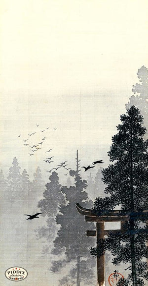 PDXC19511 -- Japanese Birds and Trees Woodblock
