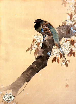 PDXC19518 -- Japanese Bird and Leaves Woodblock