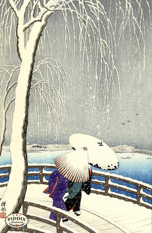 PDXC19525 -- Japanese Trees and Snow Woodblock