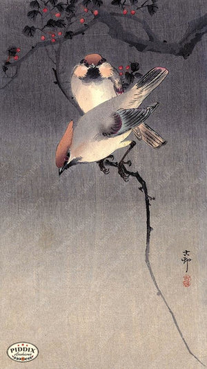 PDXC19531 -- Japanese Birds and Leaves Woodblock