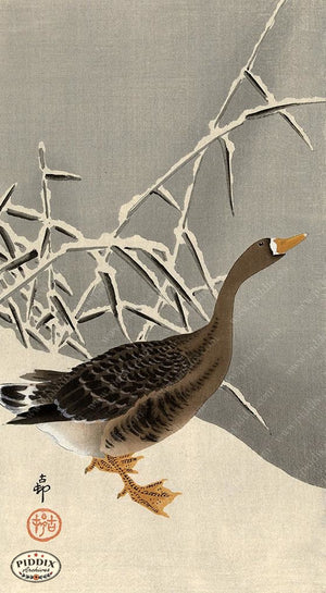 PDXC19539-- Japanese Bird and Snow Woodblock