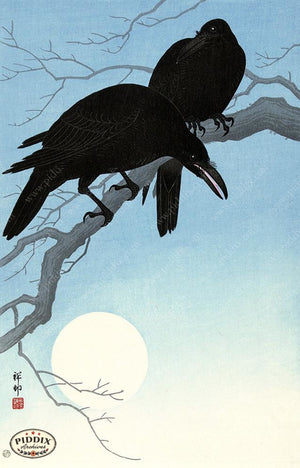 PDXC19548-- Japanese Ravens and Moon Woodblock