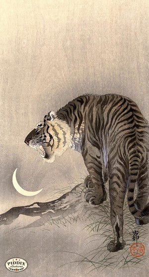 PDXC19554-- Japanese Tiger and Moon Woodblock