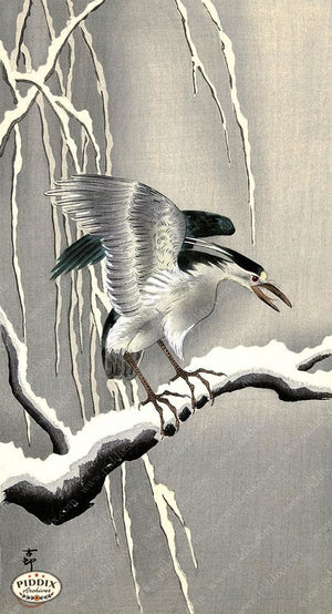 PDXC19556-- Japanese Bird and Snow Woodblock