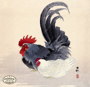 PDXC19561 -- Japanese Rooster and Hen Woodblock