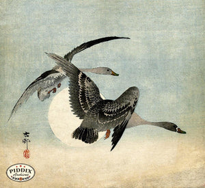 PDXC19565-- Japanese Geese and Moon Woodblock