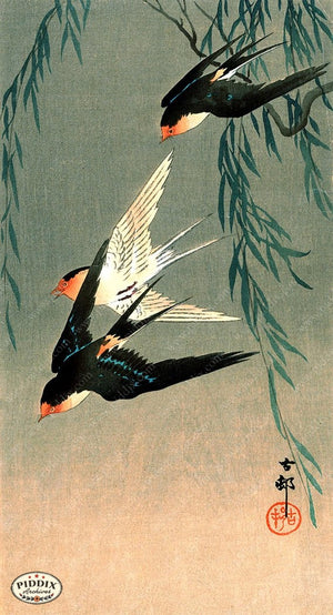 PDXC19567 -- Japanese Birds and Leaves Woodblock