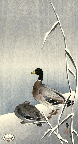 PDXC19570-- Japanese Ducks and Snow Woodblock