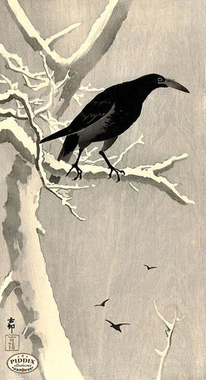 PDXC19574-- Japanese Raven and Snow Woodblock