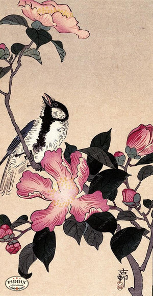 PDXC19583 -- Japanese Bird and Leaves Woodblock