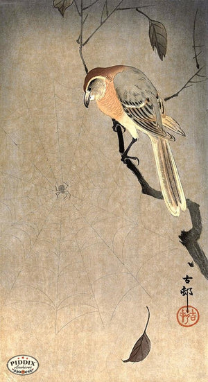PDXC19590 -- Japanese Bird and Leaves Woodblock