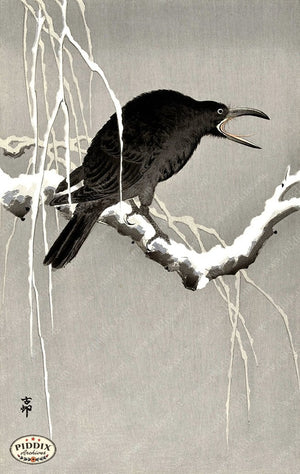PDXC19594 -- Japanese Raven and Snow Woodblock